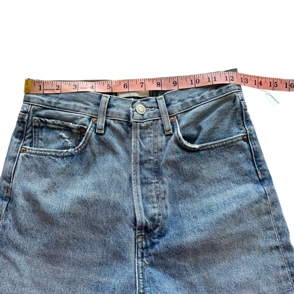 NWT Agolde Sz 23 Women's Blue Distressed Button Fly 90s Crop Jeans - Picture 13 of 15